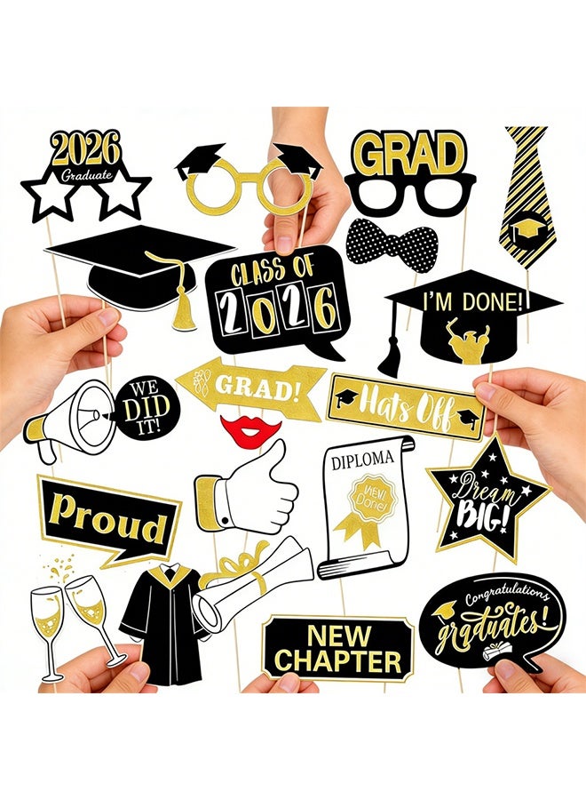 Happy D 25 Graduation Photo Booth Props for Class of 2026, Black and Gold Graduation Decorations for Graduation Party Supplies - Image 3